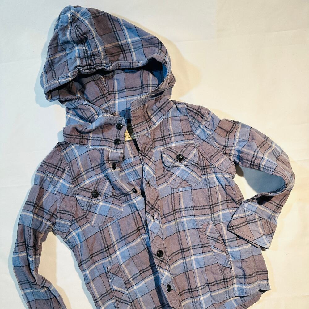 All Saints Plaid Hooded Long Sleeve Button Up Sz 4